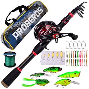 fishing rod and reel combo, 6.9ft telescopic spincast rod with right handed baitcasting reel combos, sea saltwater freshwater ice bass fishing tackle set fishing rods kit