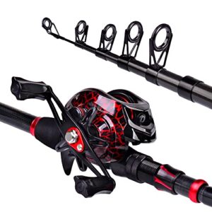 Fishing Rod and Reel Combo, 6.9ft Telescopic Spincast Rod with Right Handed Baitcasting Reel Combos, Sea Saltwater Freshwater Ice Bass Fishing Tackle Set Fishing Rods Kit