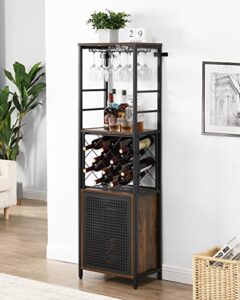 o&k furniture wine bar cabinet for liquor and glass, free standing wine rack, bar liquor cabinet, floor wine cabinet with adjustable shelf for living room, home bar（vintage brown）