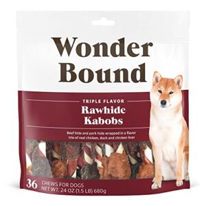 amazon brand - wonder bound triple flavor rawhide kabobs for dogs, pack of 36, 24 oz