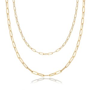 pavoi womens 14k gold plated yellow gold layered paperclip necklace, double linked paper clip design