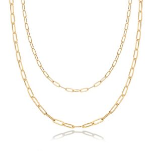 PAVOI Womens 14K Gold Plated Yellow Gold Layered Paperclip Necklace, Double Linked Paper Clip Design