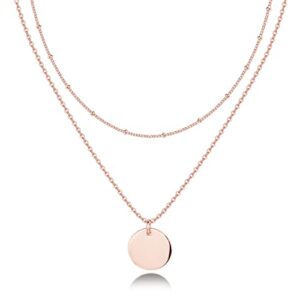 pavoi 14k gold plated layered coin pendant necklace | layering necklaces for women | dainty minimalist design pendant (coin, rose plated)