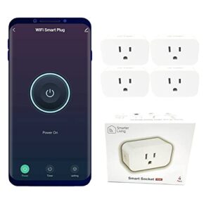 smarter living - wifi smart plug (4-pack), reliable wifi, supports 15a 1800 watts, small size, no hub required, compatible with alexa, google home, voice control, smart life and tuya app