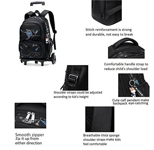 Boys Geometric-Print Rolling Backpack Kids Luggage School Bag Trolley Bookbag Rucksack with Wheels