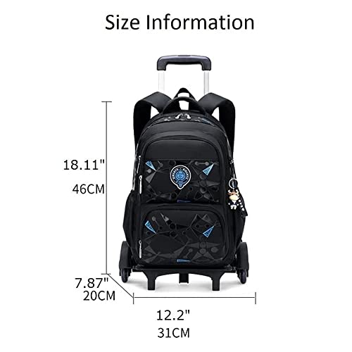 Boys Geometric-Print Rolling Backpack Kids Luggage School Bag Trolley Bookbag Rucksack with Wheels