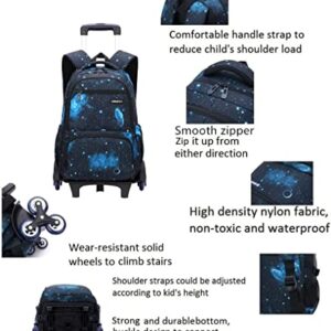 ETAISHOW Galaxy Rolling Backpack for Boys Girls Backpack with Wheels for Elementary School Kids Wheeled Bookbag