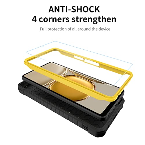 DUOPAL for TCL Stylus 5G Case,Military Grade Protection Shockproof Case with Tempered Glass HD Screen Protector and Kickstand Compatible with TCL Stylus 5G Phone Cover (Yellow)