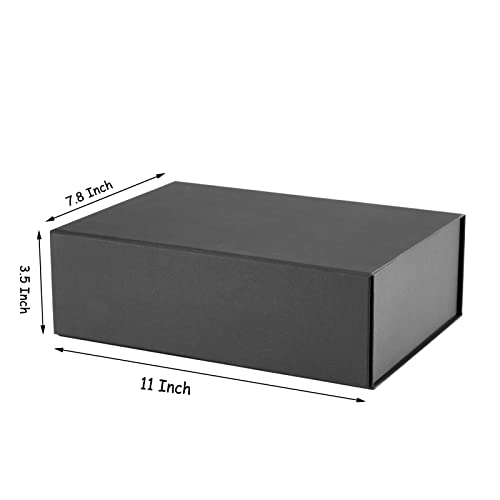 FOCCIUP 11x7.8x3.5 Inches Black Gift Box with Magnetic Lid Collapsible Groomsman Shirt Boxes for Clothes Gift Wrap
