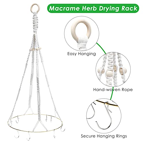 SanSanYa 4Set Herb Drying Rack Macrame Herb Drying Hanger with 64pcs Hooks for Hanging and Drying Herb Buds Flower