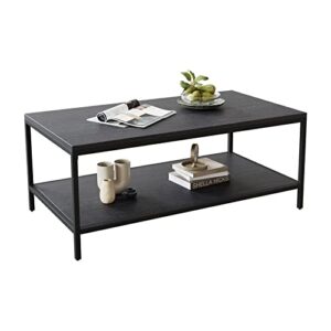 novilla modern coffee table with storage shelf metal frame for living room 43" wood tabletop tea table cocktail table,easy assembly, black