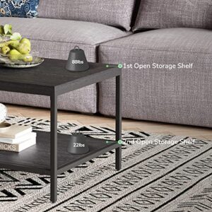 Novilla Modern Coffee Table with Storage Shelf Metal Frame for Living Room 43" Wood Tabletop Tea Table Cocktail Table,Easy Assembly, Black