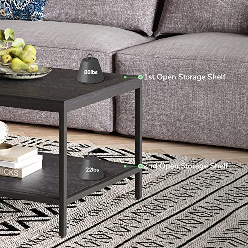 Novilla Modern Coffee Table with Storage Shelf Metal Frame for Living Room 43" Wood Tabletop Tea Table Cocktail Table,Easy Assembly, Black