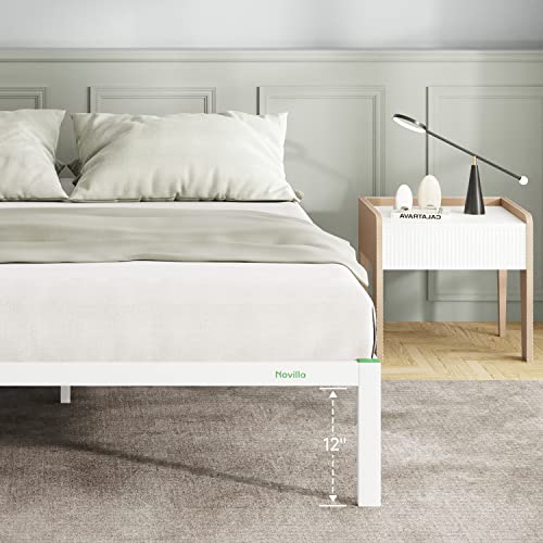 Novilla 14 Inch Full Bed Frame, Metal Bed Frame with Storage,Full Size Platform Bed Frame No Box Spring Needed, Wooden Slats Support, Heavy Duty, Easy Assembly, White