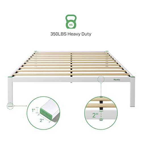 Novilla 14 Inch Full Bed Frame, Metal Bed Frame with Storage,Full Size Platform Bed Frame No Box Spring Needed, Wooden Slats Support, Heavy Duty, Easy Assembly, White