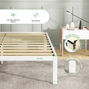 Novilla California King Bed Frame, 14 Inch Metal Bed Frame with Storage,Cal King Bed Frame No Box Spring Needed, Wooden Slats Support, Heavy Duty, Easy Assembly, White