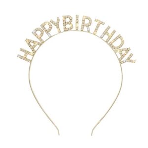 lovsong - happy birthday girl headband birthday princess crown birthday tiara rhinestone birthday accessories (happy birthday - gold)