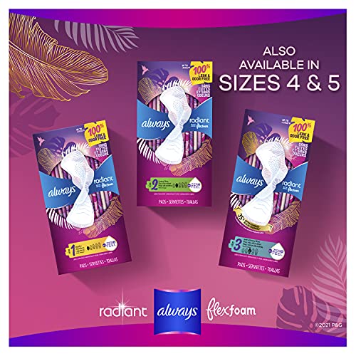 Always Radiant Pads, Size 3, Extra Heavy Flow Absorbency, Scented, 22 Count (Pack of 2)