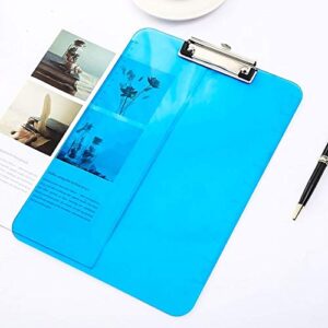 tgrty office supply clipboard a4 acrylic clipboard transparent writing drawing office pads paper exam storage clip board stationery for school supplies durable low profile clip (color : blue 1pc)
