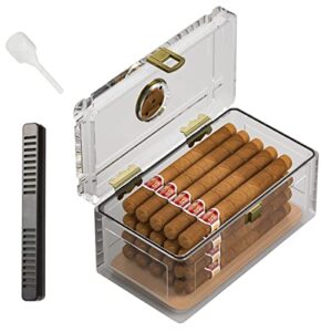 tisfa acrylic cigar humidor with humidifier and hygrometer, desktop cigar case box that can hold about 15-20 cigars (s)