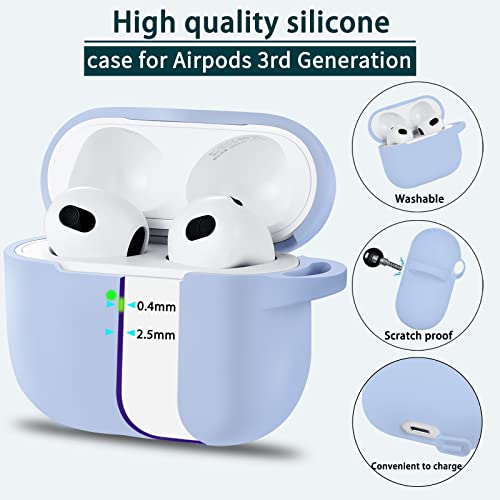 MHYALUDO AirPods 3 Case Cover, Soft Silicone Protective Case Skin for Airpods 3rd Generation 2021 Charging Case with Keychain，Front LED Visible-Sky Blue
