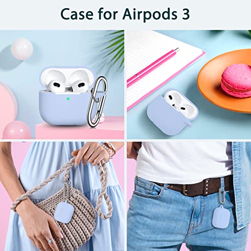 MHYALUDO AirPods 3 Case Cover, Soft Silicone Protective Case Skin for Airpods 3rd Generation 2021 Charging Case with Keychain，Front LED Visible-Sky Blue