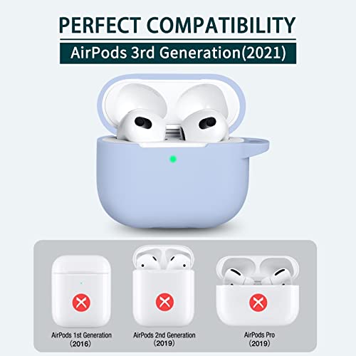 MHYALUDO AirPods 3 Case Cover, Soft Silicone Protective Case Skin for Airpods 3rd Generation 2021 Charging Case with Keychain，Front LED Visible-Sky Blue