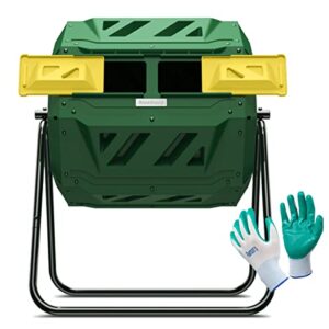 compost tumbler bin composter dual chamber 43 gallon (bundled with pearson's gardening gloves)