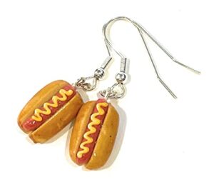artwonders handmade hot dog food dangle earrings, mini food jewelry, fast food themed gifts, foodie gifts for women