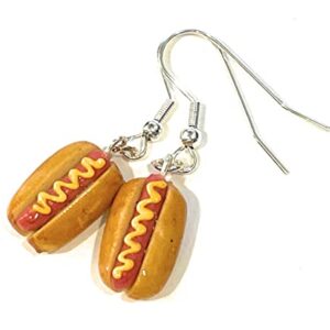 Artwonders Handmade Hot Dog Food Dangle Earrings, Mini Food Jewelry, Fast Food Themed Gifts, Foodie Gifts for Women