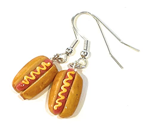 Artwonders Handmade Hot Dog Food Dangle Earrings, Mini Food Jewelry, Fast Food Themed Gifts, Foodie Gifts for Women