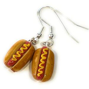 Artwonders Handmade Hot Dog Food Dangle Earrings, Mini Food Jewelry, Fast Food Themed Gifts, Foodie Gifts for Women