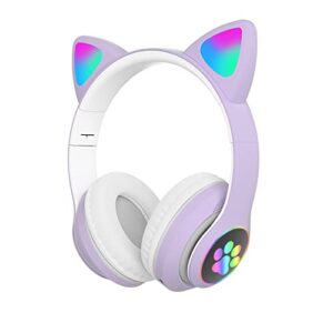 tokani wireless over-ear headphones with microphone, bluetooth cat ear headphones for kids teens adults girls women (purple)