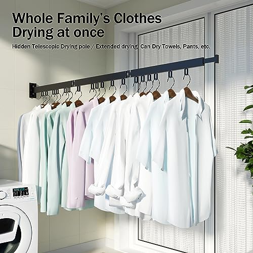 HEILAIYI Clothes Drying Rack,Laundry Drying Rack,Wall Mounted Clothes Rack,Laundry Rack Wall Mount,Folding Retractable Collapsible Drying Rack Clothing (Three-Poles,Loop Shape Hooks)