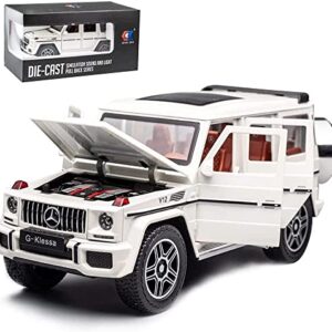 EROCK Exquisite car Model 1/24 Benz G63 AMG Model Car, Zinc Alloy Pull Back Toy car with Sound and Light for Kids Boy Girl Gift (White)