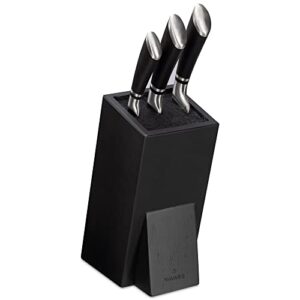 navaris universal knife block holder - rubber wood stand with bristles to fit different sizes of knives - angled design, 9.8" x 5.9" x 4.1’" - black