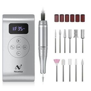 niceble nail drill with 35,000 rpm&led nail lamp, nail drills for acrylic nail professional with 11 nail drill bits, rechargeable portable electric nail file for home salon manicure pedicure