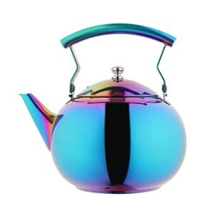 omgard teapot with infuser loose leaf rainbow tea pot 2.2 liter stainless steel boiling water kettle filter colorful teakettle for stovetop induction stove top hot tea maker 2 quart, 68 ounce