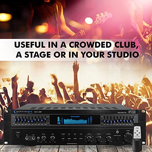 Technical Pro Professional 1500 watts Power Bluetooth Receiver with Built-in Equalizer, 5.1 Channel Home Theater, Dual Mic Inputs, 5 Band EQ & FM Radio