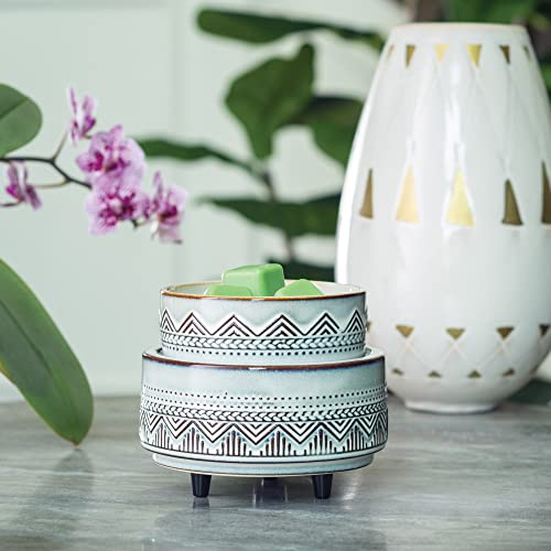 CANDLE WARMERS ETC 2-in-1 Candle and Fragrance Warmer for Warming Scented Candles or Wax Melts and Tarts with to Freshen Room, Santa Fe White and Brown