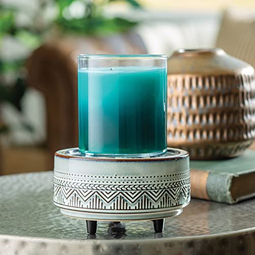 CANDLE WARMERS ETC 2-in-1 Candle and Fragrance Warmer for Warming Scented Candles or Wax Melts and Tarts with to Freshen Room, Santa Fe White and Brown