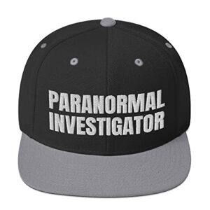 paranormal investigator ghost hunter hunting flatbrim flat brim snapback hat cap black/silver