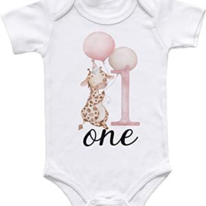 Giraffe Birthday Shirt, Safari First Birthday Outfit for Girl, One Birthday Shirt Baby Girl (12M Short Sleeve White T-Shirt)