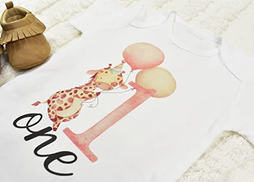 Giraffe Birthday Shirt, Safari First Birthday Outfit for Girl, One Birthday Shirt Baby Girl (12M Short Sleeve White T-Shirt)