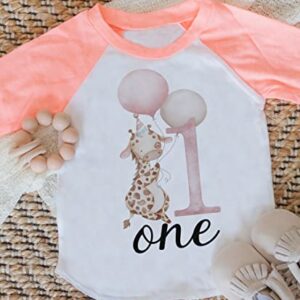 Giraffe Birthday Shirt, Safari First Birthday Outfit for Girl, One Birthday Shirt Baby Girl (12M Short Sleeve White T-Shirt)