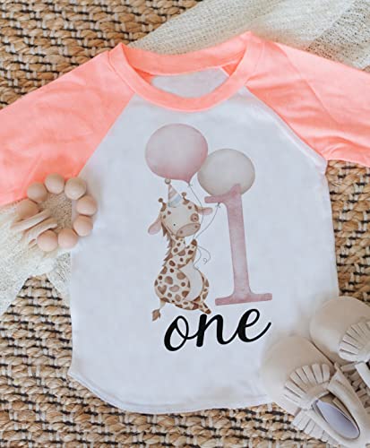 Giraffe Birthday Shirt, Safari First Birthday Outfit for Girl, One Birthday Shirt Baby Girl (12M Short Sleeve White T-Shirt)