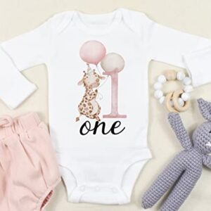 Giraffe Birthday Shirt, Safari First Birthday Outfit for Girl, One Birthday Shirt Baby Girl (12M Short Sleeve White T-Shirt)
