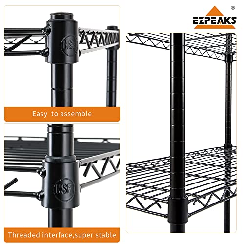 EZPEAKS 4-Shelf Shelving Units and Storage on Wheels with Shelf Liners Set of 4, NSF Certified, Adjustable Carbon Steel Wire Shelving Unit Rack for Garage, Kitchen, Office, Black (50H X 30W X 14D)