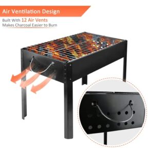 YSSOA 20” Portable Grill Charcoal Barbecue Grill, Small D, Portable Grill,Detachable Grill, Mini Tabletop Camping Grill BBQ, Black