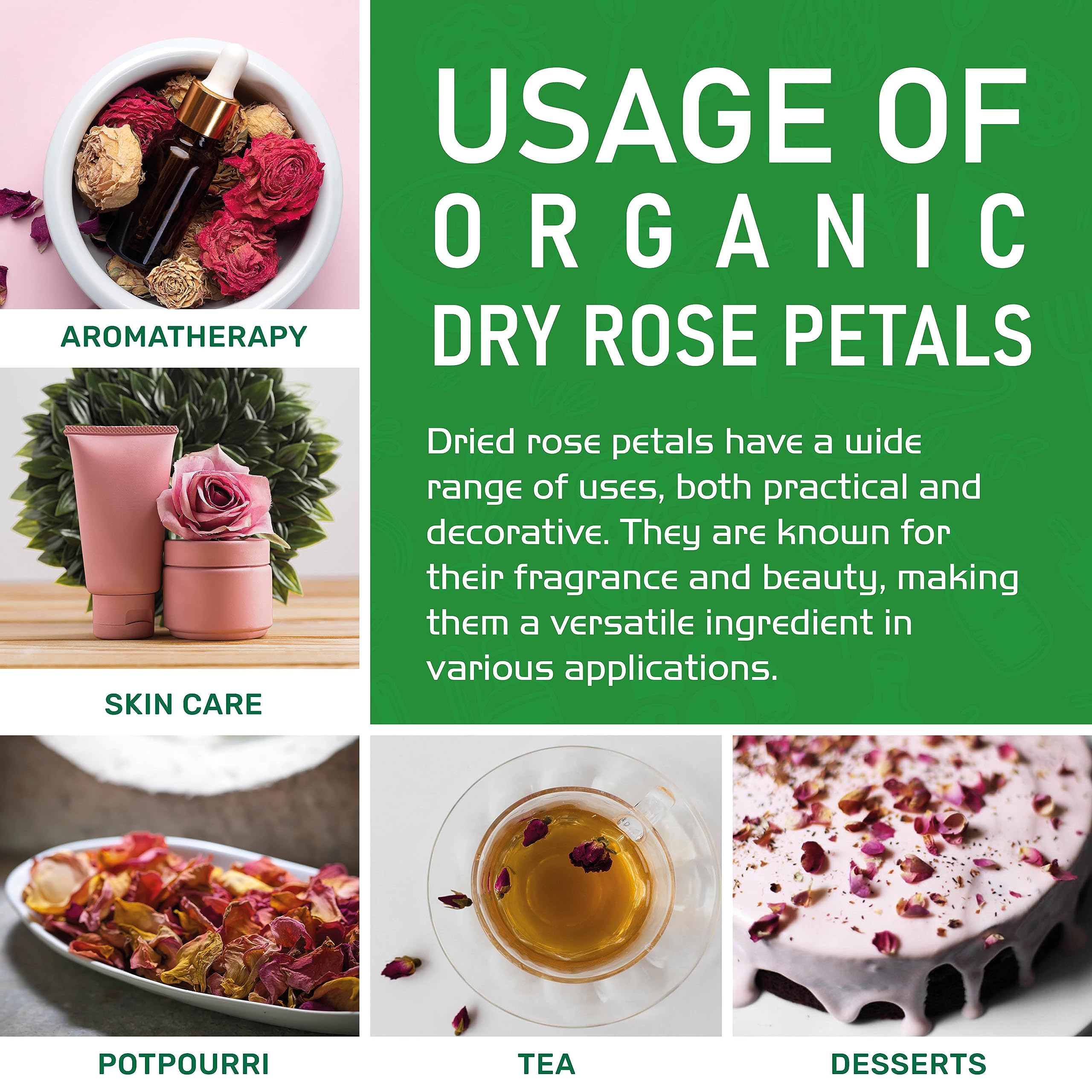 Jiva USDA Organic Dried Red Rose Petals 7 Oz (200g) Large Bag - Food Grade, Edible Flowers - Use in Tea, Baking, Making Rose Water, Crafting, Wedding Confetti